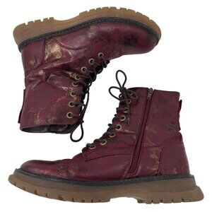 Cipriata Annetta Boots Womens Size 7 Burgundy Lace-Up Combat Side Zipper Gold